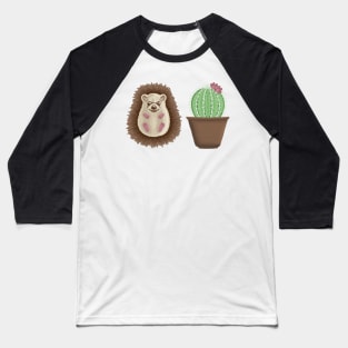 Hedgehog Twinning with a Cactus Baseball T-Shirt